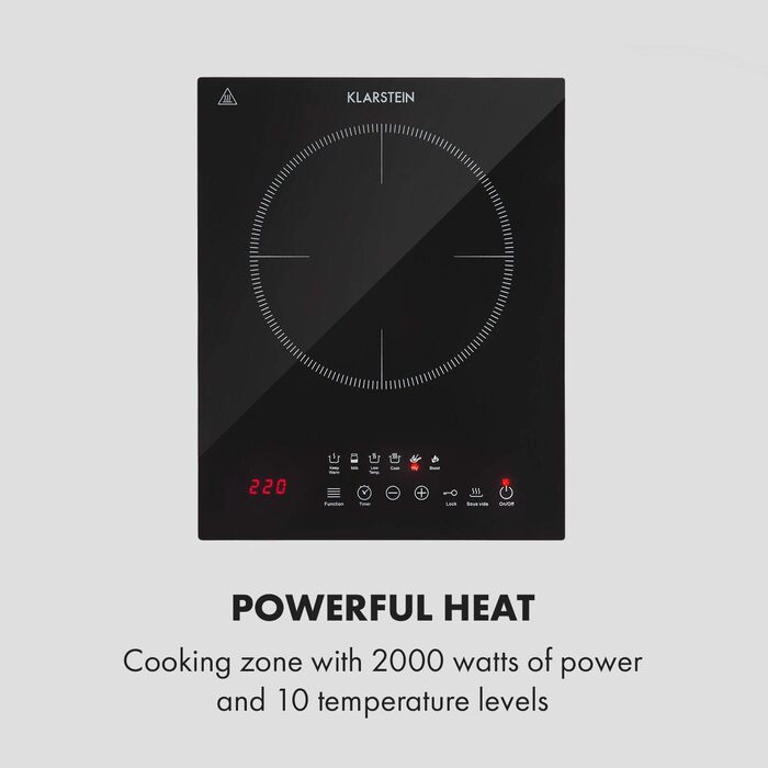 Індукційна плита Klarstein Cook n Roll 2000Вт, 26 см, 10 режимів, 6 програм, SousVide, термометр, чорна