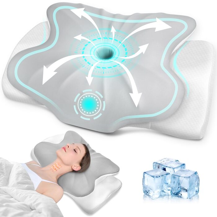 Подушка для шиї з Memory Foam Fwiull: ортопедична подушка для сну на боці, спині та животі (1 шт., метелик)