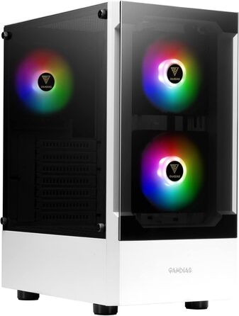 Ігровий корпус GAMDIAS ATX Mid-Tower, 3x120мм ARGB вентилятори, білий, скляна бокова панель, сітчаста передня панель, PSU-кожух
