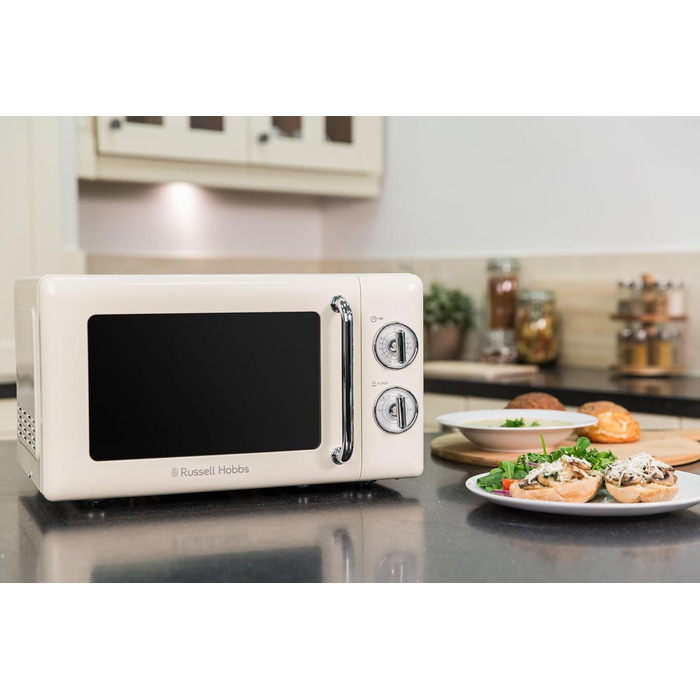Мікрохвильова піч Russell Hobbs RHRETMM705C, 17 л, 700 Вт, ретро стиль, кремова, 5 режимів потужності, таймер, функція розморожування, легке очищення