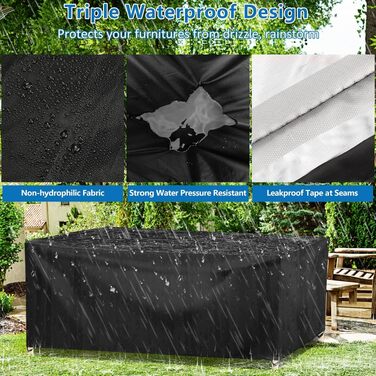 Чохол для садових меблів Wanocean 300x300x98 см, водонепроникний, Oxford 420D, анти-UV, захист від розривів, для столу та палетних меблів
