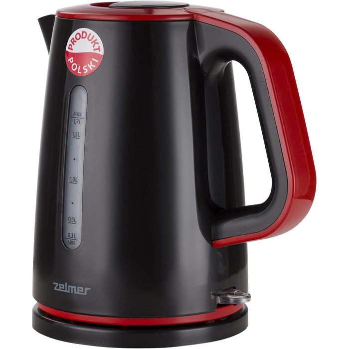 Електричний чайник Zelmer ZCK7620R, 1.7 л, 2200 Вт, з фільтром від накипу, BPA-free, автоматичне вимкнення, чорний/червоний, Польща