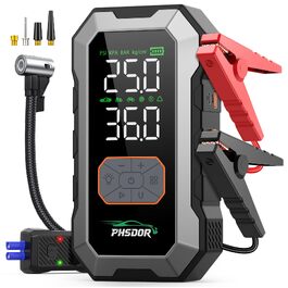 Пусковий пристрій (бустер) 8000A з компресором 150PSI та Powerbank 25000mAh для авто (бензин до 12л, дизель до 10л), з LED-ліхтарем, сріблястий