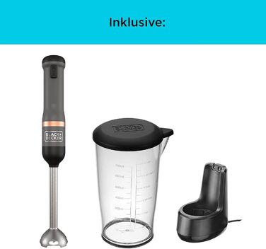 Акумуляторний ручний блендер BLACK+DECKER BCKM1011KGF з насадкою-подрібнювачем, склянкою 700 мл та зарядним пристроєм (7.2V, 5 швидкостей)