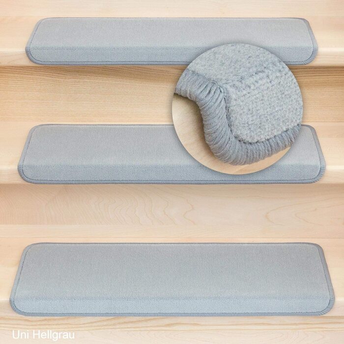 Набір килимків на сходи Kettelservice-Metzker® Vorwerk Uni, 14 шт, світло-сірі, прямокутні, протиковзкі
