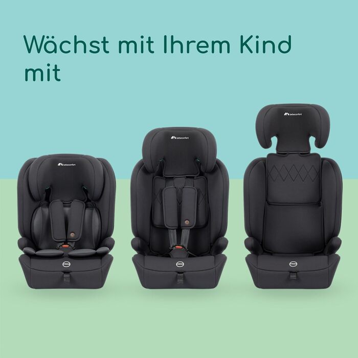 Автокрісло Bebeconfort Mitwachsender Kindersitz 9-36 кг, 15 міс. - 12 років, 76-150 см, збоку захист, 11 положень підголівника, інтегровані підлокітники, EverFix Plus i-Size (Чорний)