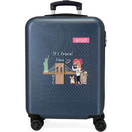 Дорожній чемодан Enso Travel Time, синій, 38x55x20 см, жорсткий пластик, 35 л, 2 кг, 4 колеса, бічний кодовий замок, ручна поклажа