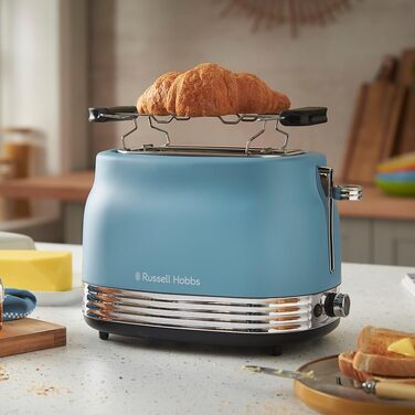 Тостер Russell Hobbs Hanley на 2 тости, блакитний (6 режимів, широкі слоти, розморожування, підігрів, підйом тостів)