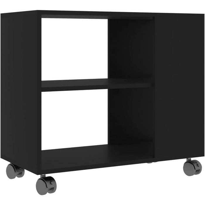 Журнальний стіл vidaXL на колесах, 2 рівні, чорний, 70x35x55 см, ДСП, для вітальні, кавовий/чайний стіл