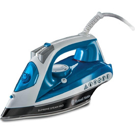 Паровий праска Russell Hobbs 23971-56 Supreme Steam Pro, керамічна підошва, потужність 2600 Вт, з функцією потужного парового удару, синій/білий