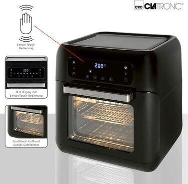 Аерофритюрниця Clatronic FR 3747 H, 11 л, без олії, сенсорне управління, 4 рівні, LED-дисплей, чорна