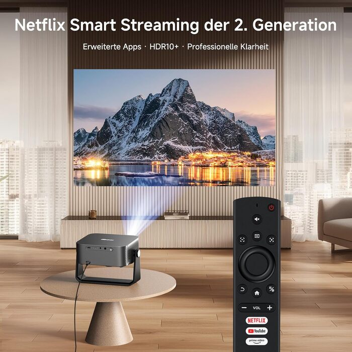 Розумний 4K проектор iSinbox з Netflix, автофокусом та корекцією трапеції, WiFi 6, Bluetooth 5.3, HDR10+, портативний домашній кінотеатр, сірий