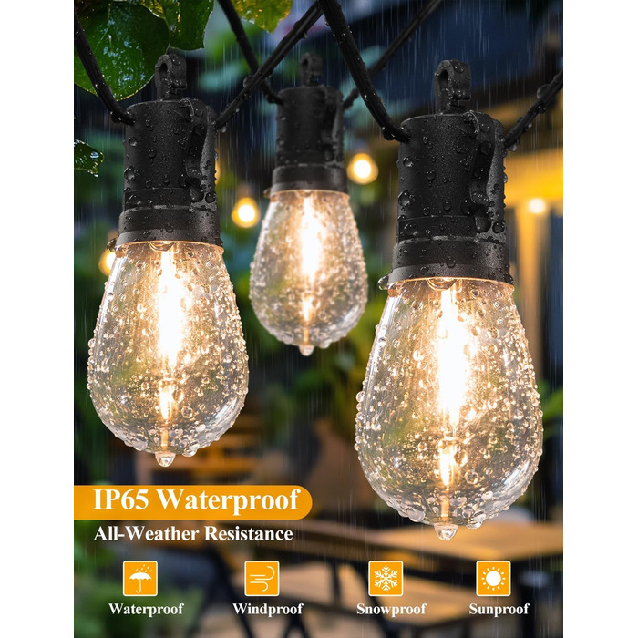 Гірлянда світлодіодна Brightever для вулиці 1.8м, 17 ламп Edison S14 (1 запасна), водонепроникна, для тераси, саду, двору