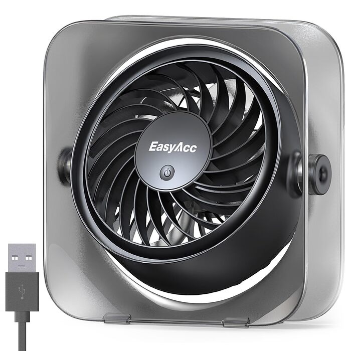 Вентилятор USB EasyAcc міні, настільний з обертанням 360°, 3 швидкості, чорний