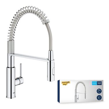 Змішувач кухонний GROHE Get з висувним душем, 2 режими, 360° поворот, економія води, монтаж без інструментів, хром - 30361000