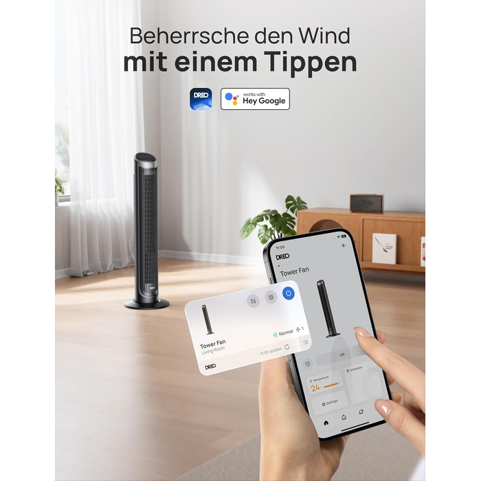 Вентилятор підлоговий Dreo Smart з осциляцією 90°, Wi-Fi, пульт, таймер 12 год, сріблястий