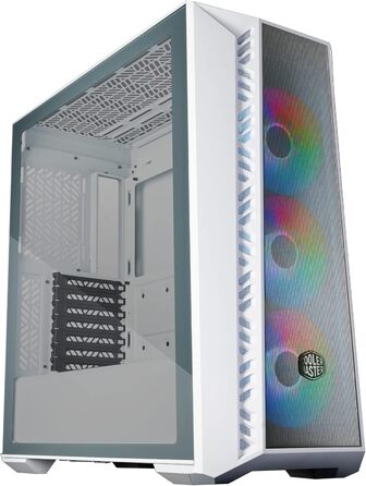 Корпус для ПК Cooler Master MasterBox 520 Mesh, Mid-Tower ATX, 3 встановлені вентилятори, кілька варіантів охолодження, сітчаста передня панель, бічна панель із загартованого скла, ARGB-контролер, білий