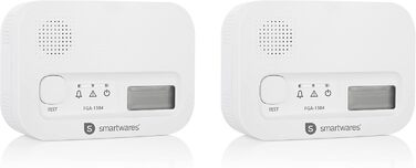 Smartwares Ко-Детектор диму та вуглецю - 85 дБ - Датчик 10 років - Повідомлення через додаток - Кнопка тесту та безшумний режим - FGA-13800, на батарейках, білий (Батарея 3 роки, подвійний набір)