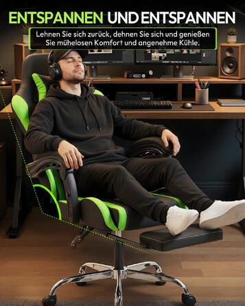 Ігрове крісло Dowinx Ergonomic Gaming Chair з підставкою для ніг, регульованими підлокітниками, навантаження до 150 кг, колір Зелений Pro