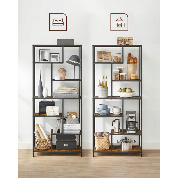 Стелаж Songmics у стилі лофт, 80 x 30 x 180 см, чорний/рустикальний дуб