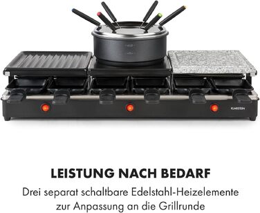 Klarstein Fonduelette XL: Раклютниця-Гриль-Фондю 3-в-1, 1650 Вт, на 12 осіб, антипригарне покриття, чорний