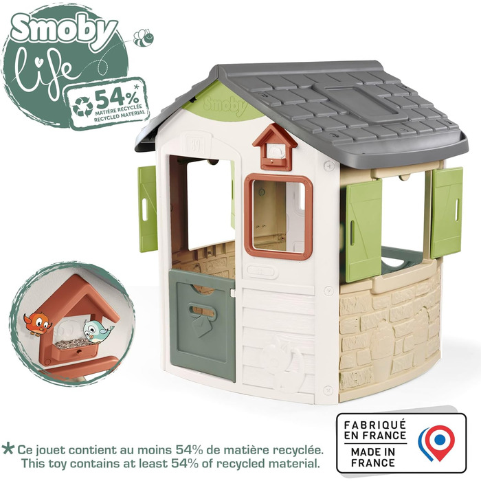 Дитячий будиночок Smoby Life Jura Lodge (115x123x132 см) з переробленого пластику - вуличний будиночок для ігор, годівниця для птахів, від 2 років