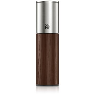 Мельниця для спецій WMF Nature Pro – соляна та перечна мельниця з керамічним механізмом, регульованим ступенем помелу, легко заповнюється, кришкою для захисту аромату, довговічний нержавіючий сталь та дерево, ручна (темно-коричнева)