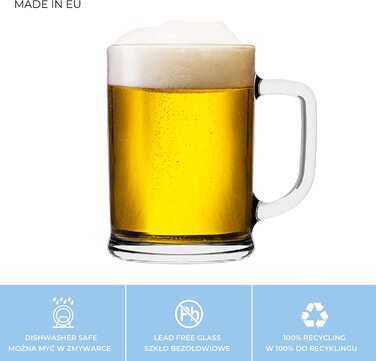 Набір скляних пивних кухлів TREND FOR HOME 0,5 л, 6 шт, зручна ручка, прозорий