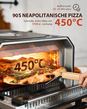 Електрична піч для піци з вікном та підсвіткою, до 450°C, чорна