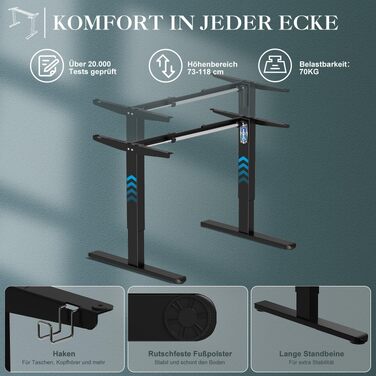 Електричний підйомний стіл JUMMICO: регульований каркас для письмового столу з 2 функціями пам'яті, стабільна основа для робочого місця (чорний матовий)