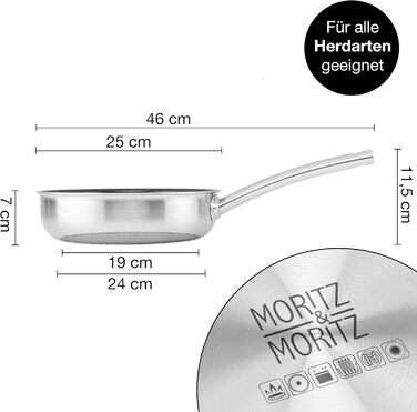 Пан з нержавіючої сталі Moritz & Moritz 28 см з керамічним покриттям нового покоління - підходить для всіх типів плит - антипригарна сковорода з вафельною структурою для приготування, смаження та тушкування