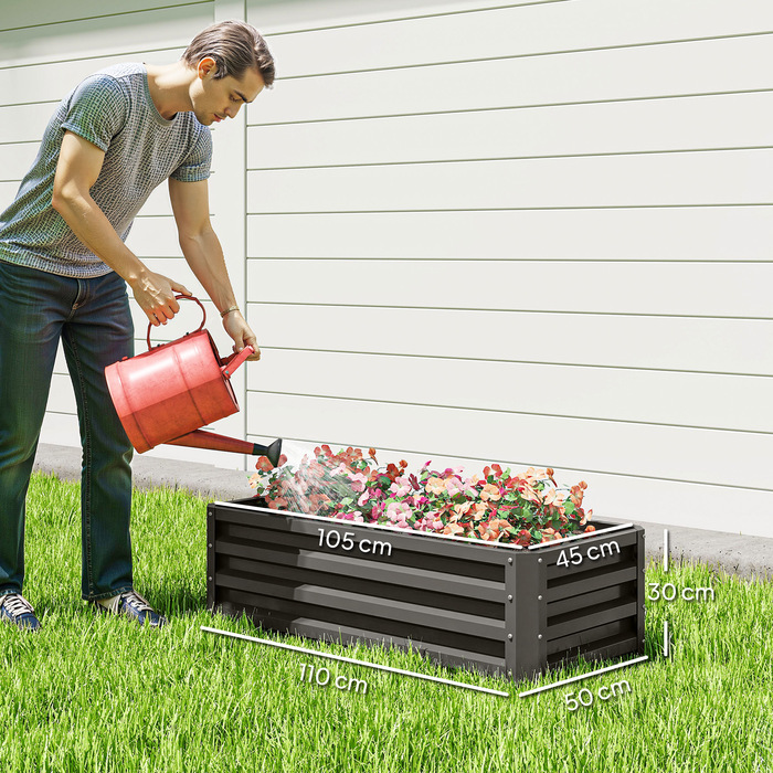 Набір з 2-х металевихRaised Beds (Високих Грядок), Відкритий Дно, Для Саду та Балкону, 110x50x30 см, Темно-сірий