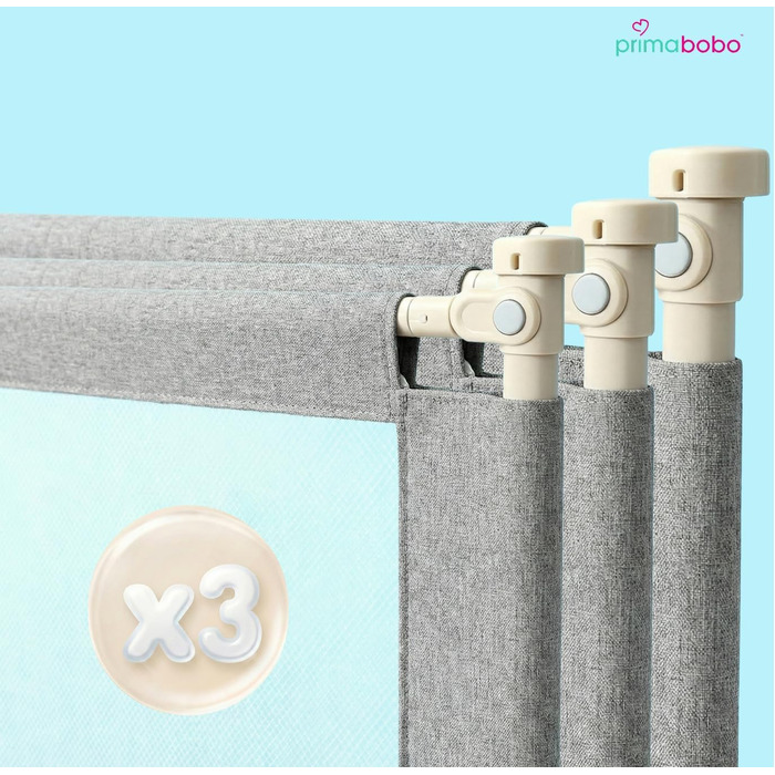 Комплект захисних бортиків для дитячого ліжка Primabobo (3 шт: 2x200 см + 1x160 см), сірий — захист від випадіння з ліжка з малюнком