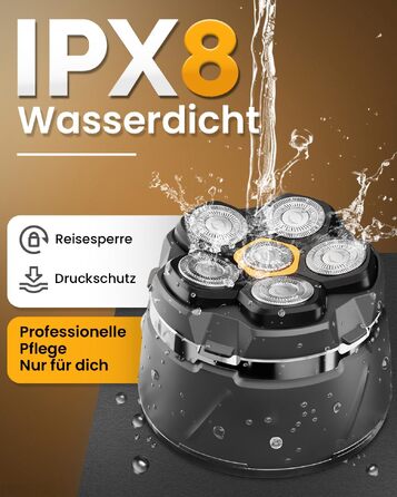 Машинка для гоління голови Glatzen 2026 IPX8, 6D, USB-C, дисплей LED, вологостійка, для сухого та вологого гоління, сіра