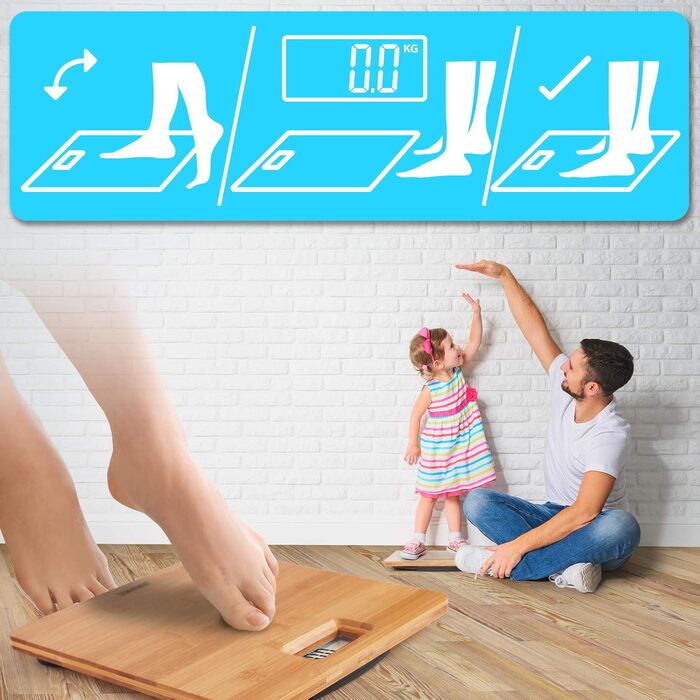 Електронна вага Duronic BS503 з LCD-дисплеєм, до 180 кг, високоточна, з еко-бамбука, автоматична, для контролю ваги