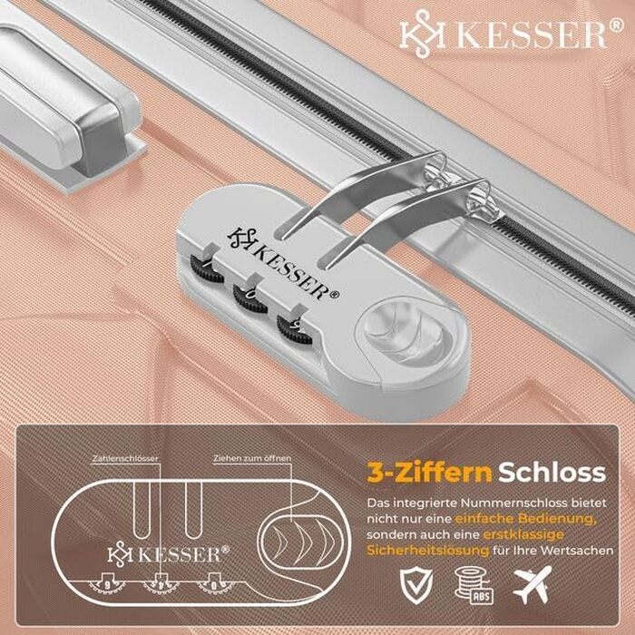 Валіза для подорожей KESSER 120Л, великий жорсткий кофер ABS з кодовим замком, вагами та гаманцем, 360° колеса, 75 см, Nude Grey