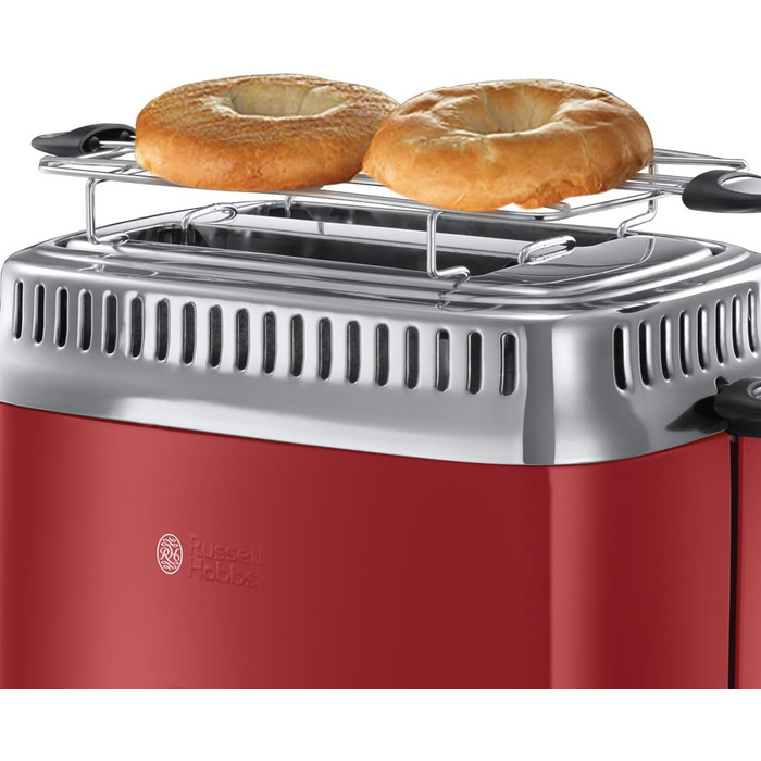 Тостер Russell Hobbs Retro 21680-56, нержавіюча сталь, червоний, 2 тости, 6 режимів, розморожування, підігрів