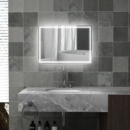 Дзеркало для ванної кімнати HOMCOM з підсвічуванням 70 x 50 см, LED, сенсорне управління, функція пам'яті, 3 кольори світла, антизапарник, срібне