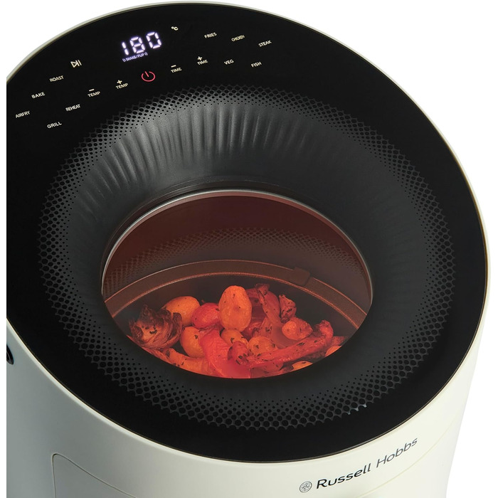 Аерофритюрниця Russell Hobbs SatisFry Panoramic 5 л, 10 програм, з оглядовим вікном, без олії, для фритюру, грилю, запікання та випікання, до 200°C, підходить для посудомийної машини, кремова, модель 27421-56