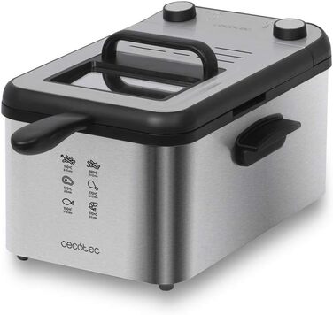 Електрофритюрниця Cecotec CleanFry Infinity 3 л з нержавіючої сталі, з фільтром OilCleaner, регулюванням температури до 190°C, чашею для посудомийної машини