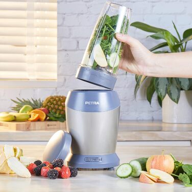 Блендер Petra NutriMax 1000Вт, для смузі, соків і кави, 2 чаші (800 мл/1 л), BPA-free, кришка, міксер для коктейлів