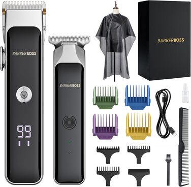 BarberBoss Портативна машинка для стрижки бороди і волосся з керамічним лезом, триммер для чоловіків, точне регулювання, насадки, USB-зарядка, індикатор заряду, QR-2682