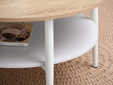 Журнальний стіл Mebel-Partner круглий, 80 x 80 x 45 см, білий, дуб сонома