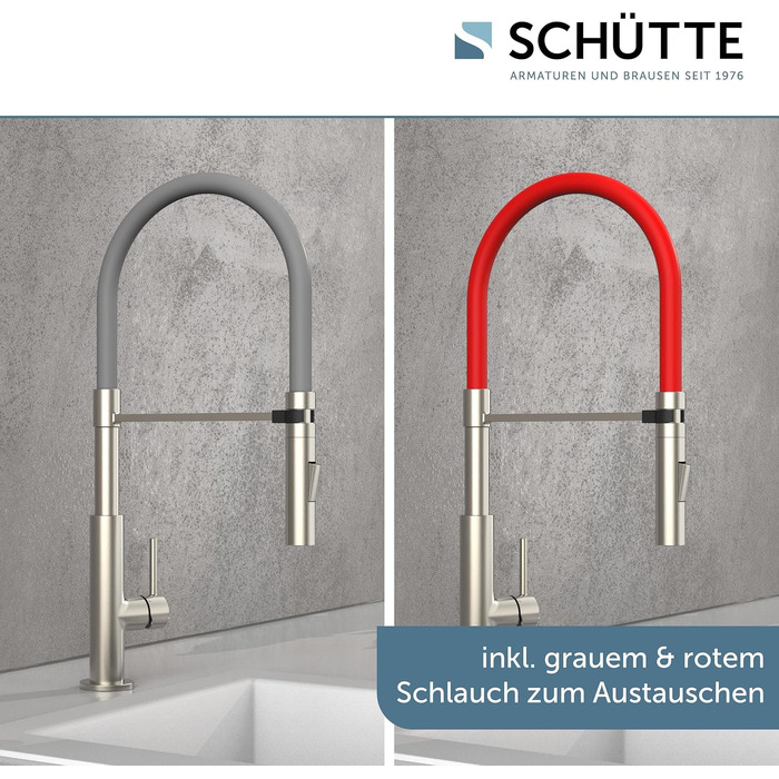 Змішувач кухонний Schütte 23138 Design з висувним шлангом Soft Touch, поворотний на 360°, нержавіюча сталь/чорний
