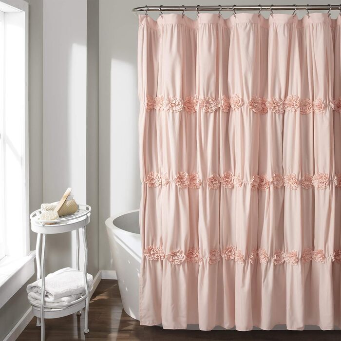 Штора для ванної Lush Decor Darla, рюші, квітковий візерунок, 183x183 см, рожевий