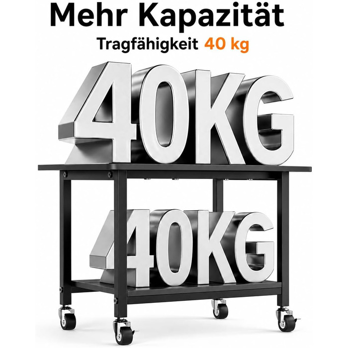 Стіл для принтера Niffgaff з коліщатками, 2-х рівневий, чорний - для дому та офісу (51x39x37 см)