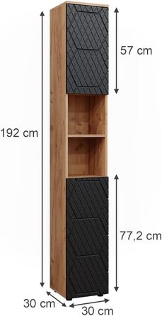 Шафа для ванної Vicco Irma, золота дубова/антрацит, 30x192 см, антрацит смугастий