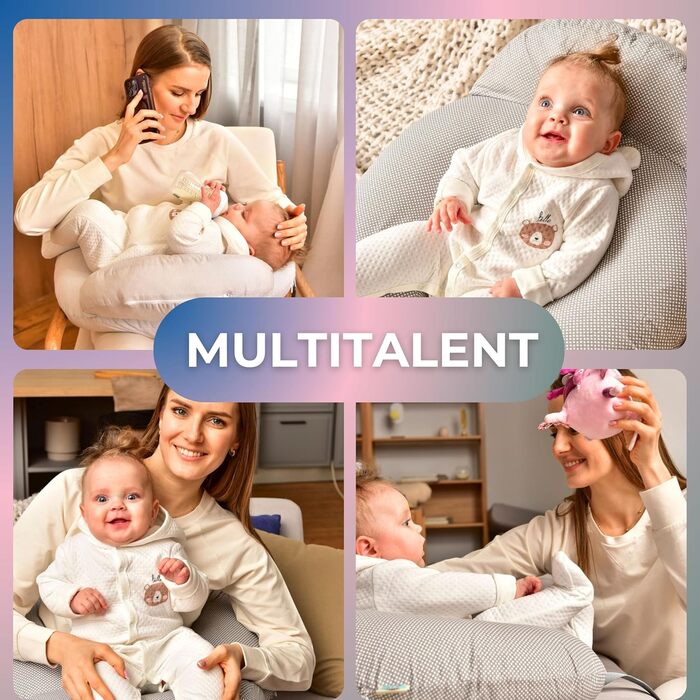 Подушка для годування і вагітних Comfortcuddle з регульованим поясом, безпекова подушка для мами і дитини, сірий з горошком, 60x72x16 см