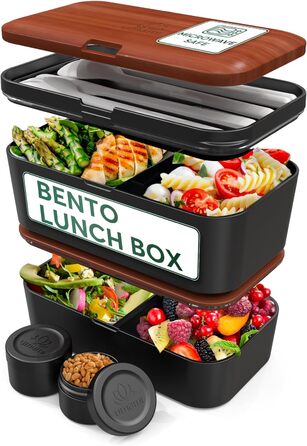Ланчбокс Umami Bento 1500 мл, багаторазовий контейнер для обіду, для чоловіків, дорослих, чорний сапеле, XL, герметичний, для приготування їжі