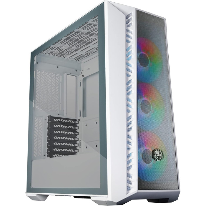 Корпус для ПК Cooler Master MasterBox 520 Mesh, Mid-Tower ATX, 3 встановлені вентилятори, кілька варіантів охолодження, сітчаста передня панель, бічна панель із загартованого скла, ARGB-контролер, білий